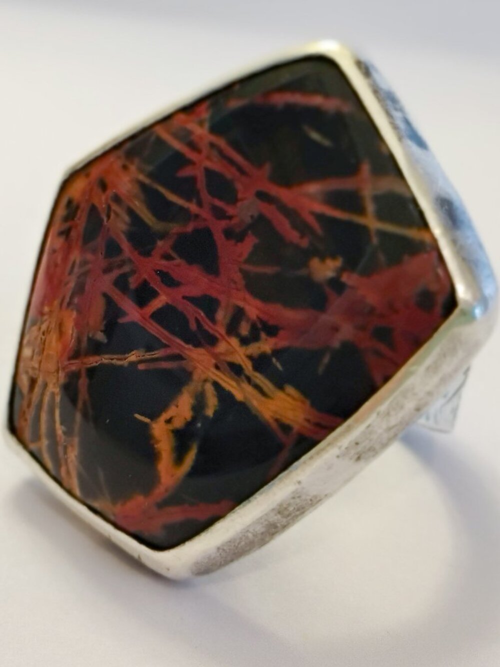 Sterling Silver Ring/Size 7.5-7.75 US/Petrified Wood Stone